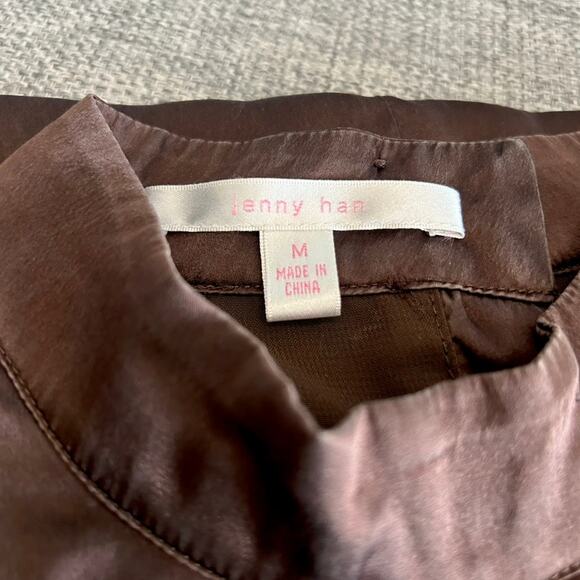 EUC Jenny Han Rich Brown‎ 100% Silk Wrap Midi Dress Size M V-Neck Slip Dress - Picture 3 of 10